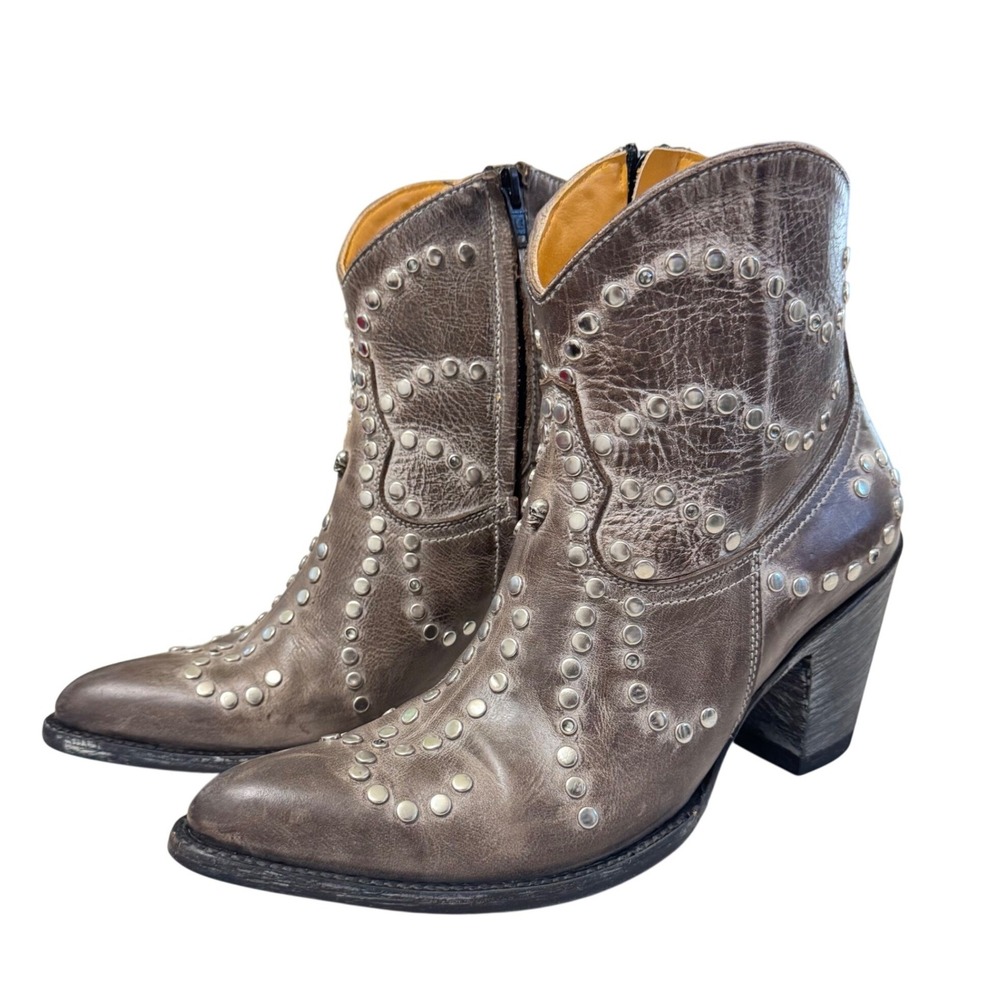OLD GRINGO Studded Leather Cowboy Western‎ Ankle Boots Taupe Size 8.5 B